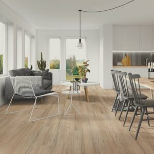 Minimal vinyl flooring in kitchen and living room